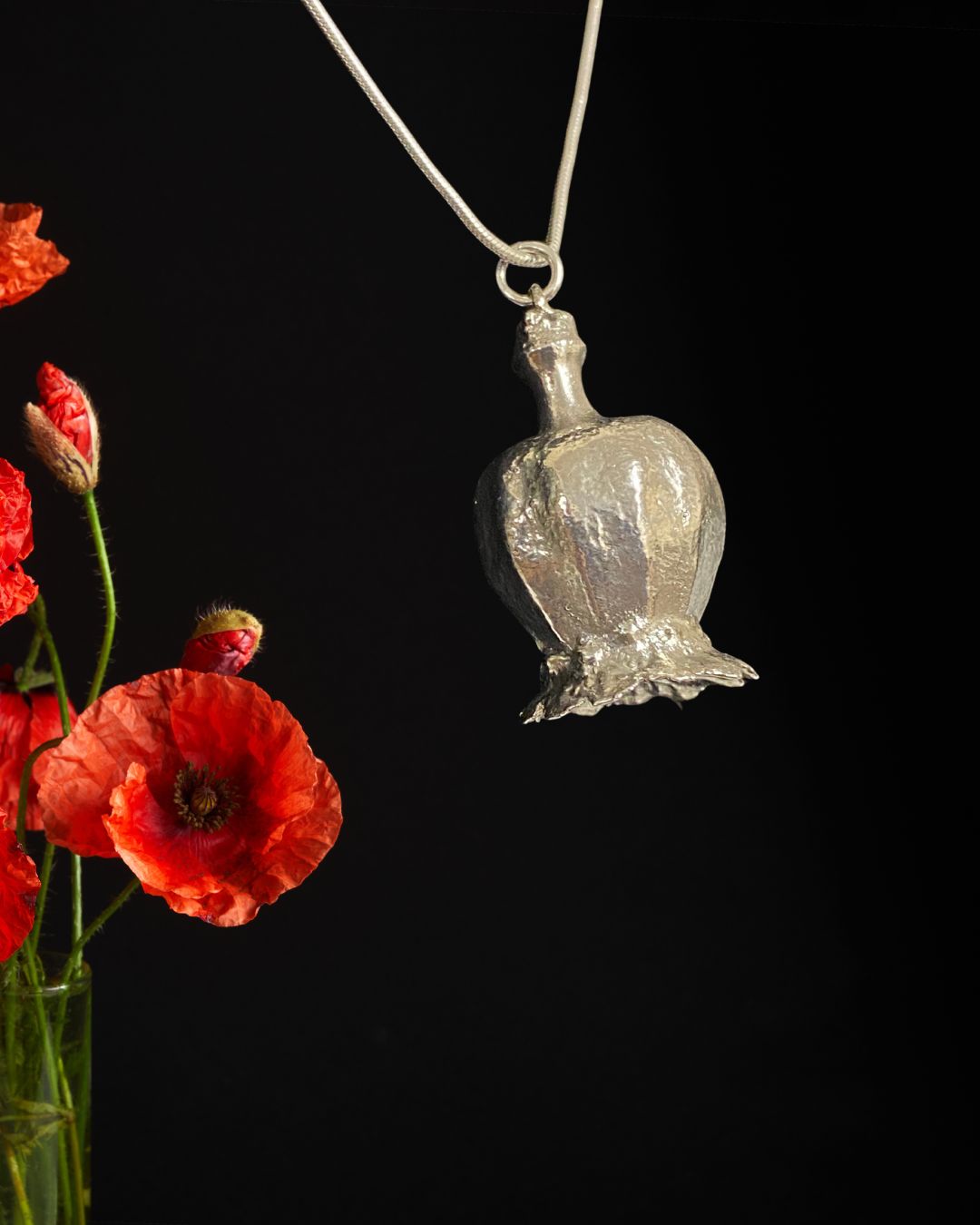 Silver Necklace - Poppy Head