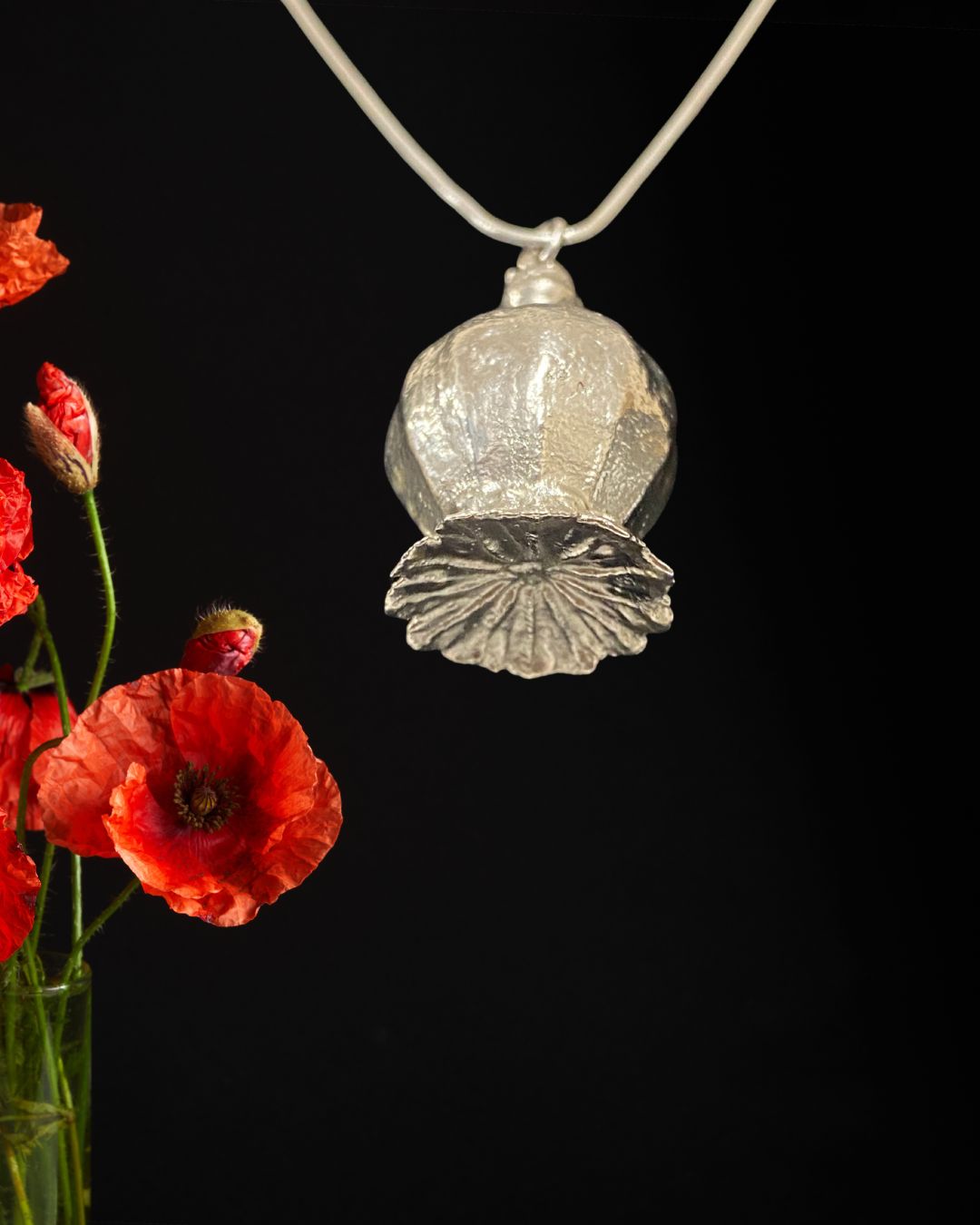 Silver Necklace - Poppy Head