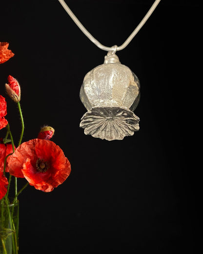 Silver Necklace - Poppy Head