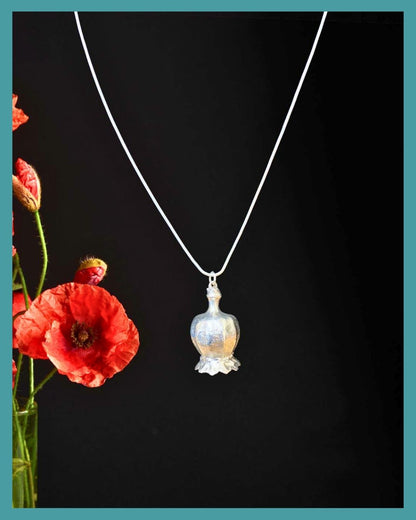 Silver Necklace - Poppy Head
