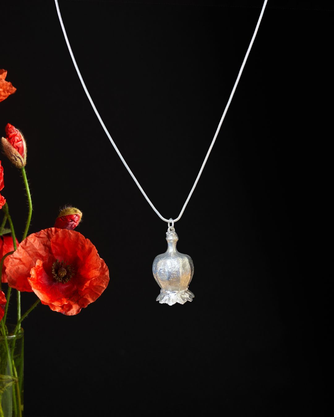 Silver Necklace - Poppy Head
