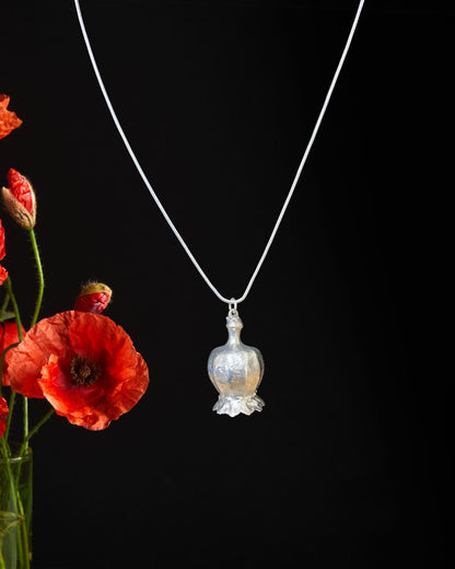 Silver Necklace - Poppy Head